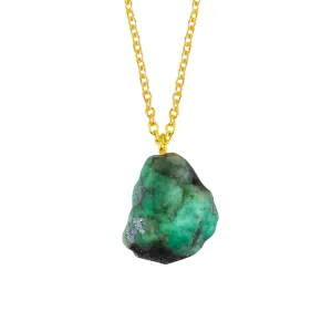Raw Emerald Stone Pendant Necklace, Crystal Pendant 10-20 mm, Necklace for Women, Raw Crystal Jewelry, 16   2 Inches Adjustable Gold Plated Chain, Valentine Day Gift (Emerald)
