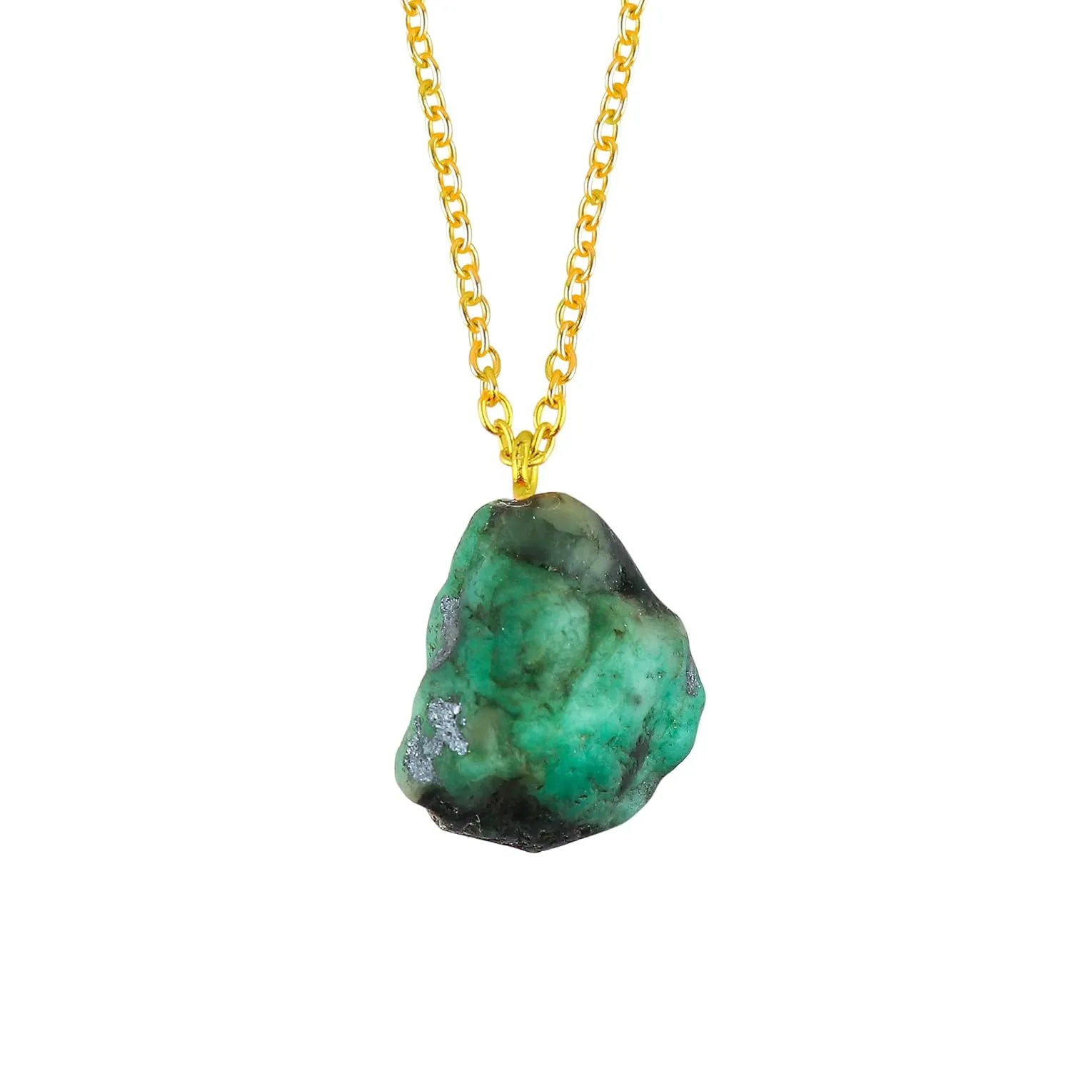 Raw Emerald Stone Pendant Necklace, Crystal Pendant 10-20 mm, Necklace for Women, Raw Crystal Jewelry, 16   2 Inches Adjustable Gold Plated Chain, Valentine Day Gift (Emerald)