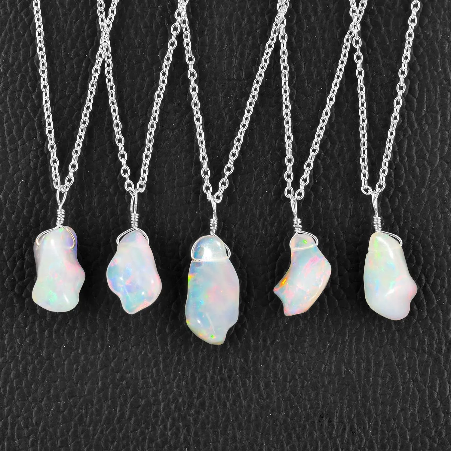 Raw Oragnic Ethiopian Fire Opal Gemstone Rough Handmade Dainty Pendant Necklace Healing Chakra Crystals October Birthstone Gift for Women Silver Plated Chain 18 inch