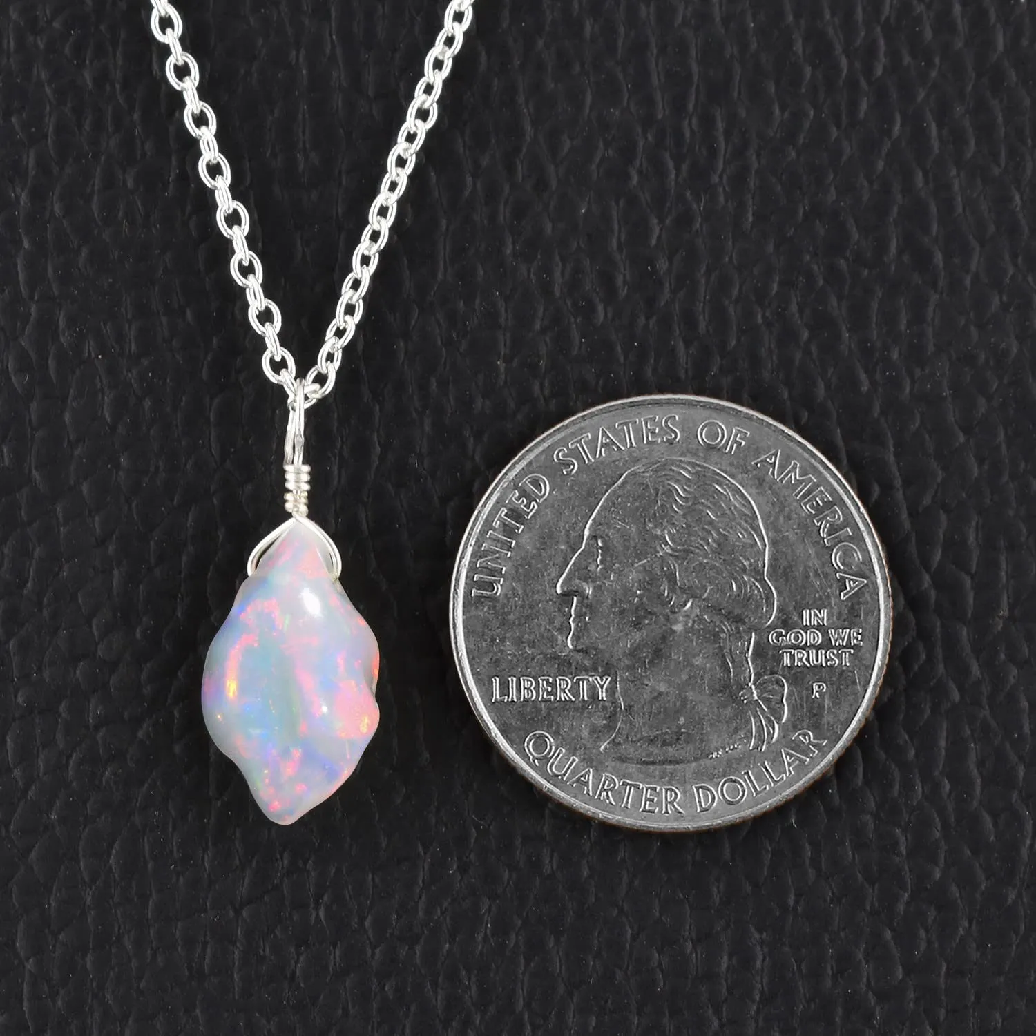 Raw Oragnic Ethiopian Fire Opal Gemstone Rough Handmade Dainty Pendant Necklace Healing Chakra Crystals October Birthstone Gift for Women Silver Plated Chain 18 inch