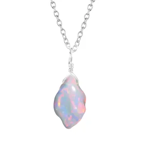 Raw Oragnic Ethiopian Fire Opal Gemstone Rough Handmade Dainty Pendant Necklace Healing Chakra Crystals October Birthstone Gift for Women Silver Plated Chain 18 inch