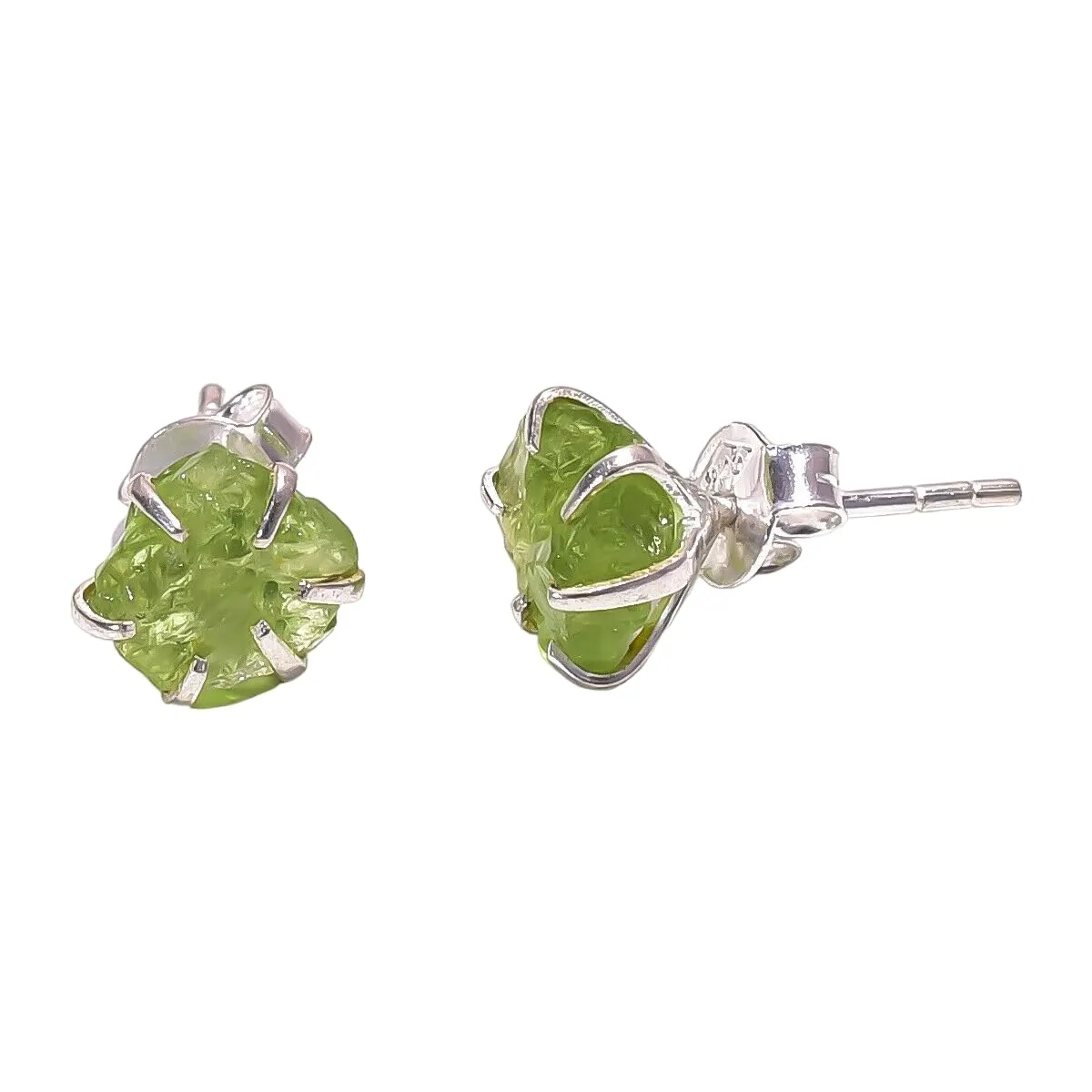 Raw Peridot Studs Earring Raw Gemstone Rustic Organic Raw Rough Uncut Peridot Green Crystal Stud Earrings 925 Sterling Silver Studs For Women August Birthstone Minimalist Peridot Jewelry By Silverekh
