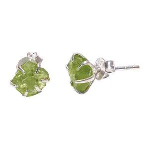 Raw Peridot Studs Earring Raw Gemstone Rustic Organic Raw Rough Uncut Peridot Green Crystal Stud Earrings 925 Sterling Silver Studs For Women August Birthstone Minimalist Peridot Jewelry By Silverekh