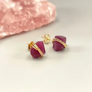 Raw Ruby Earrings 14k Gold Fill, Silver, Rose Gold
