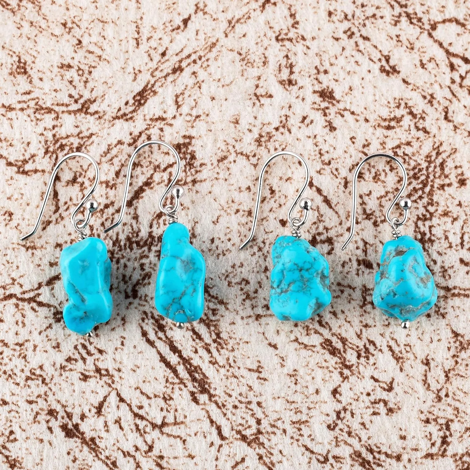 Raw Turquoise Gemstones Earrings, Organic Rough Turquoise, Minimalist Jewelry, Dangling Earrings, Rhodium Plated, 925 Sterling Silver, December Birthstones, Earrings for Women & Girls, Valentine Gift