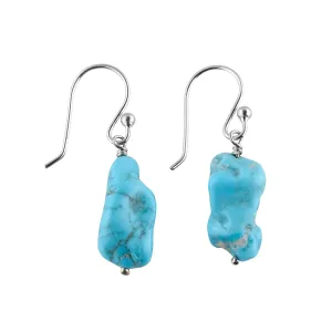 Raw Turquoise Gemstones Earrings, Organic Rough Turquoise, Minimalist Jewelry, Dangling Earrings, Rhodium Plated, 925 Sterling Silver, December Birthstones, Earrings for Women & Girls, Valentine Gift