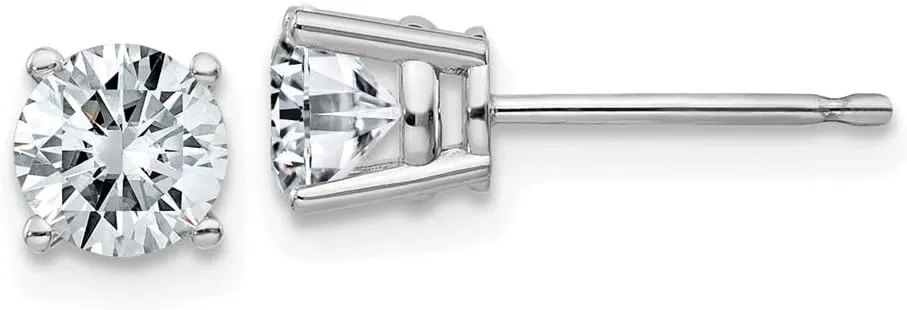 Real 14k White Gold 1.00ct. 5mm Round Moissanite 4-Prong Basket Post Studs Earrings