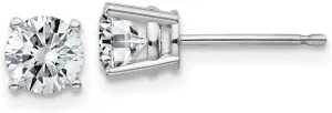 Real 14k White Gold 1.00ct. 5mm Round Moissanite 4-Prong Basket Post Studs Earrings