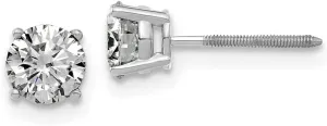 Real 14k White Gold 1.00ct. 5mm Round Moissanite 4-Prong Basket Screw Back Studs Earrings