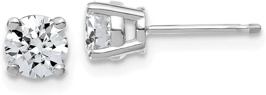 Real 14k White Gold 1.00ct. 5mm Round Moissanite 4 Prong Studs Earrings