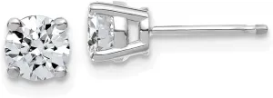 Real 14k White Gold 1.00ct. 5mm Round Moissanite 4 Prong Studs Earrings
