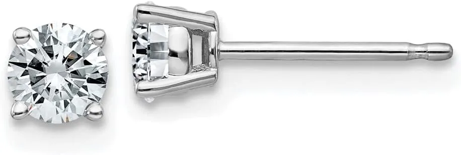 Real 14k White Gold 1/2ct. 4mm Round Moissanite 4-Prong Basket Post Studs Earrings