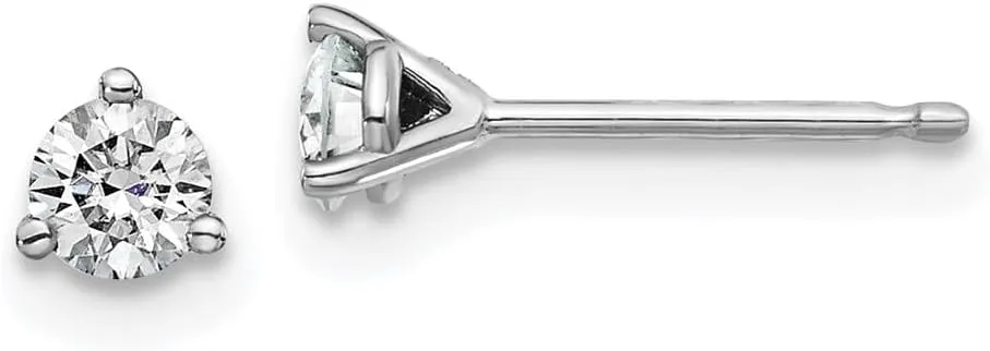 Real 14k White Gold 1/3ct. 3.5mm Round Moissanite 3-Prong Post Studs Earrings