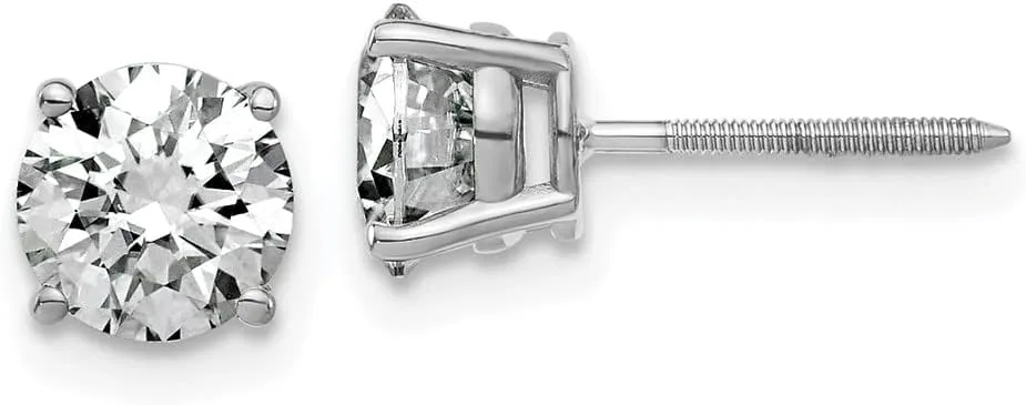 Real 14k White Gold 1.75ct. 6mm Round Moissanite 4-Prong Basket Screw Back Studs Earrings