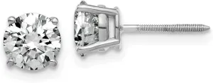 Real 14k White Gold 1.75ct. 6mm Round Moissanite 4-Prong Basket Screw Back Studs Earrings
