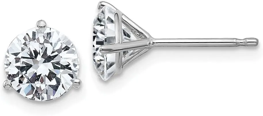 Real 14k White Gold 2.00ct. 6.5mm Round Moissanite 3-Prong Post Studs Earrings