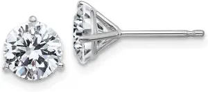 Real 14k White Gold 2.00ct. 6.5mm Round Moissanite 3-Prong Post Studs Earrings