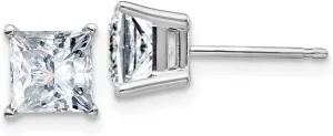 Real 14k White Gold 2.50ct. 6mm Square Brilliant Moissanite 4-Prong Basket Post Studs Earrings 6mm