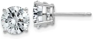 Real 14k White Gold 2.50ct. 7mm Round Moissanite 4-Prong Basket Post Studs Earrings