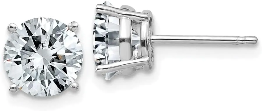 Real 14k White Gold 2.50ct. 7mm Round Moissanite 4-Prong Basket Post Studs Earrings