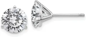 Real 14k White Gold 3.00ct. 7.5mm Round Moissanite 3-Prong Post Studs Earrings