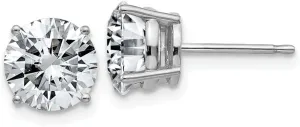 Real 14k White Gold 3.00ct. 7.5mm Round Moissanite 4-Prong Basket Post Studs Earrings