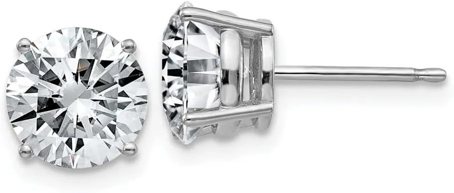 Real 14k White Gold 3.00ct. 7.5mm Round Moissanite 4-Prong Basket Post Studs Earrings