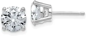 Real 14k White Gold 3.00ct. 7.5mm Round Moissanite 4 Prong Studs Earrings