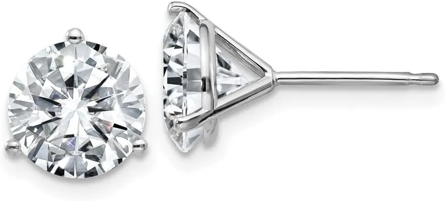 Real 14k White Gold 4.00ct. 8mm Round Moissanite 3-Prong Post Studs Earrings