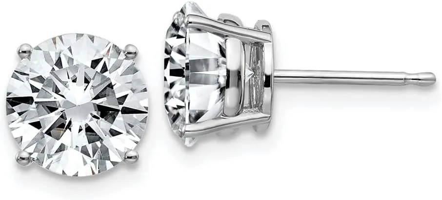 Real 14k White Gold 4.00ct. 8mm Round Moissanite 4-Prong Basket Post Studs Earrings