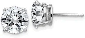Real 14k White Gold 4.00ct. 8mm Round Moissanite 4-Prong Basket Post Studs Earrings