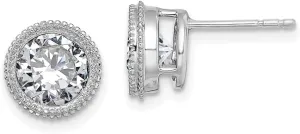 Real 14k White Gold Round Beaded Bezel Studs Earrings Moissanite 8.5mm (2 cttw.)