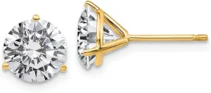Real 14k Yellow Gold 3.00ct. 7.5mm Round Moissanite 3-Prong Post Studs Earrings