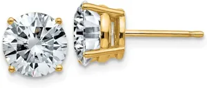Real 14k Yellow Gold 3.00ct. 7.5mm Round Moissanite 4-Prong Basket Post Studs Earrings