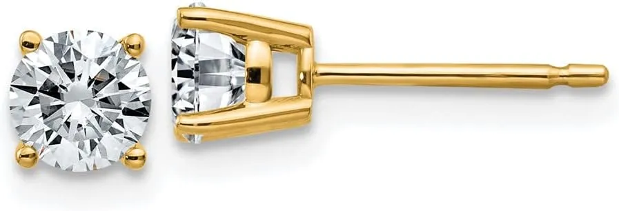 Real 14k Yellow Gold 3/4ct. 4.5mm Round Moissanite 4-Prong Basket Post Studs Earrings