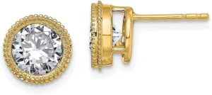 Real 14k Yellow Gold Round Beaded Bezel Studs Earrings Moissanite 8.5mm (2 cttw.)