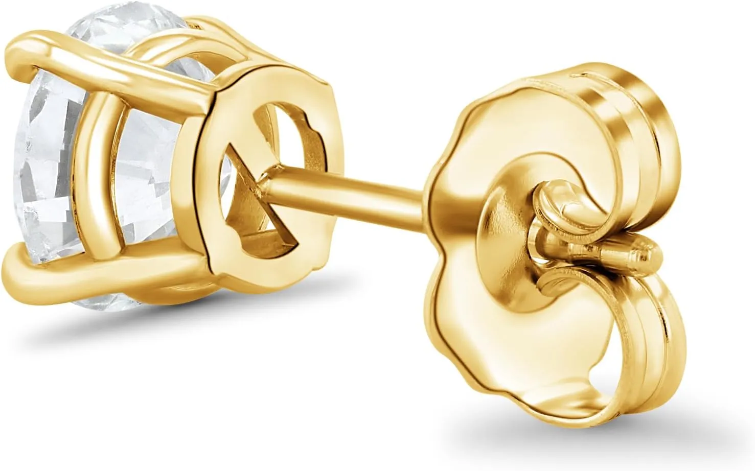 Real Diamond Stud Earrings for Women in 14K Gold  Round Brilliant Cut, H Color, SI1 Clarity  Four Prong Setting  Push Back Closure  Small Carat Weights (0.14CT to 0.50CT)