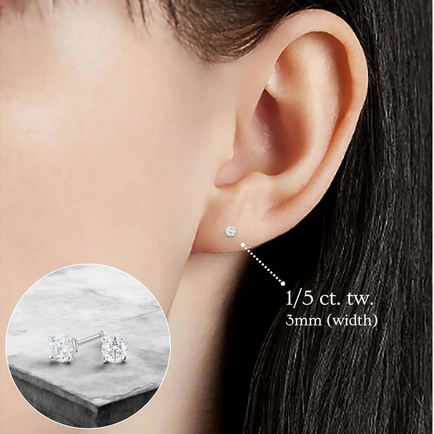 Real Diamond Stud Earrings for Women in 14K Gold  Round Brilliant Cut, H Color, SI1 Clarity  Four Prong Setting  Push Back Closure  Small Carat Weights (0.14CT to 0.50CT)