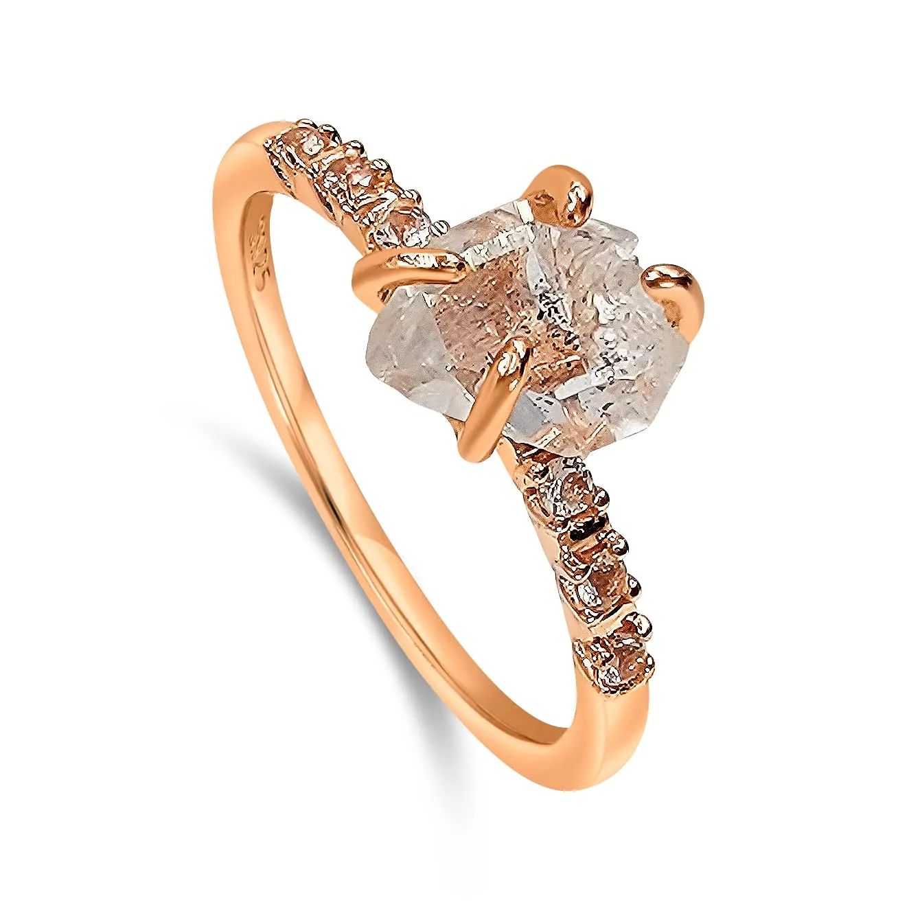 Real Raw herkimer diamond Dainty Ring Rose Gold Birthstone gift for sister daughter niece Christmas birthday Uniquelan Jewelry (herkimer-diamond, 9)