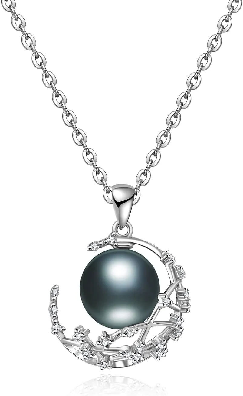 Real Tahitian Black Pearl Pendant Necklaces for Women & 11mm Round 18K Gold Plated 925 Sterling Silver - Fine Jewelry Gifts for Women Wife Mom Daughter