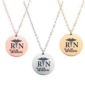 Registered Nurse Gift, Personalized Registered Nurse Round Necklace, Nurse Gifts for Women, Custom Engraved Nurse Pendant Name, Nurse Appreciation NP RN LPN