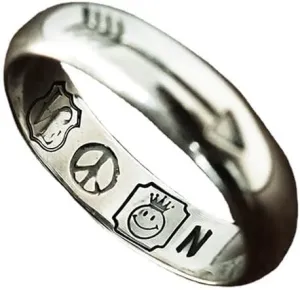 Retro Smiley Cute Face Ring Smile Star Open Adjustable Arrow No War Peace Knuckle Finger Rings for Couple Graffiti Fun Vintage Grunge Goth Punk Rock Biker Birthday Friendship Jewelry