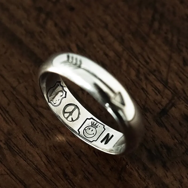 Retro Smiley Cute Face Ring Smile Star Open Adjustable Arrow No War Peace Knuckle Finger Rings for Couple Graffiti Fun Vintage Grunge Goth Punk Rock Biker Birthday Friendship Jewelry