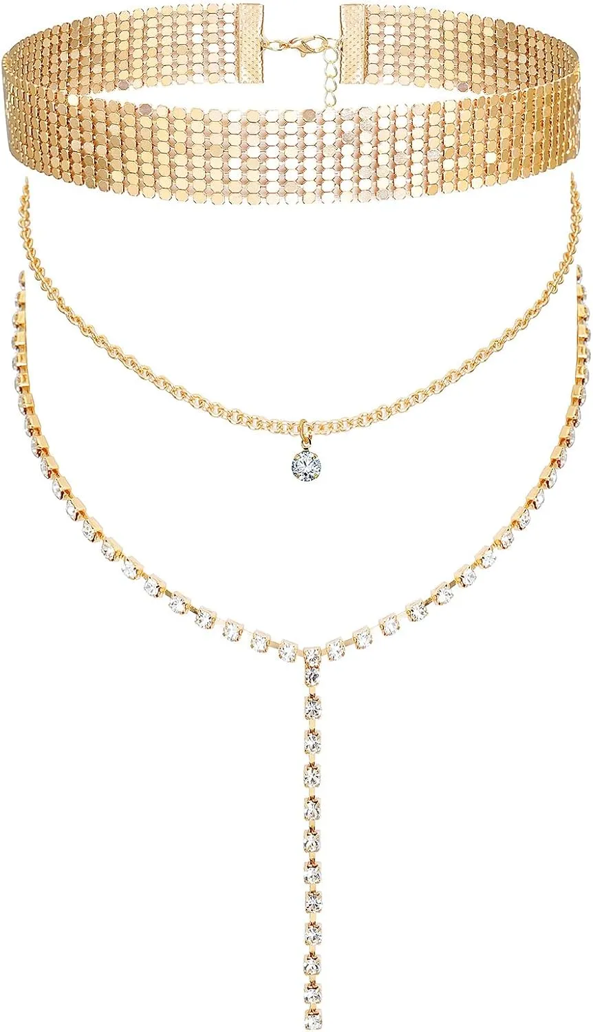 Rhinestone Choker Necklaces Long Layered Y Necklace for Women