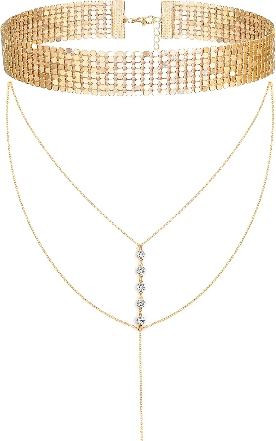 Rhinestone Choker Necklaces Long Layered Y Necklace for Women