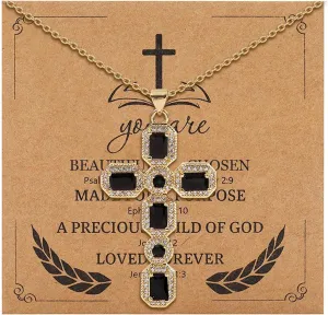 Rhinestone Cross Necklace for Women Colorful Chunky Necklace Religious Gifts Christian Gifts for Women