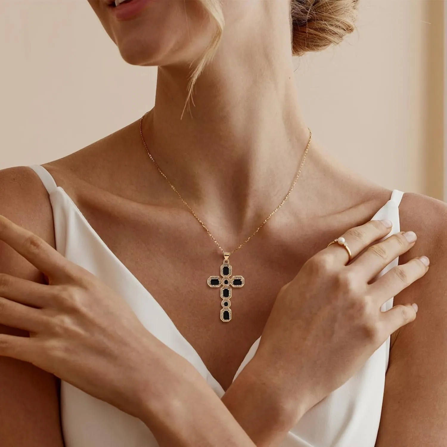Rhinestone Cross Necklace for Women Colorful Chunky Necklace Religious Gifts Christian Gifts for Women