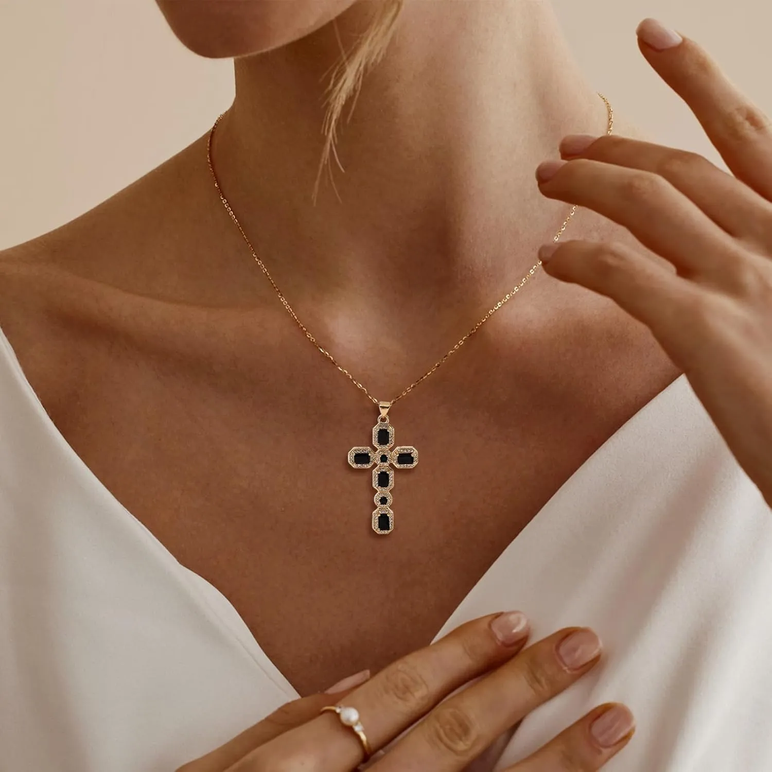 Rhinestone Cross Necklace for Women Colorful Chunky Necklace Religious Gifts Christian Gifts for Women