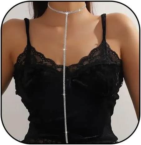 Rhinestone Long Tassel Choker Necklace for Wome Zircon T Lariat Necklace Clavicle Chain Necklace Crystal Y Pendant Necklace Jewelry for Women