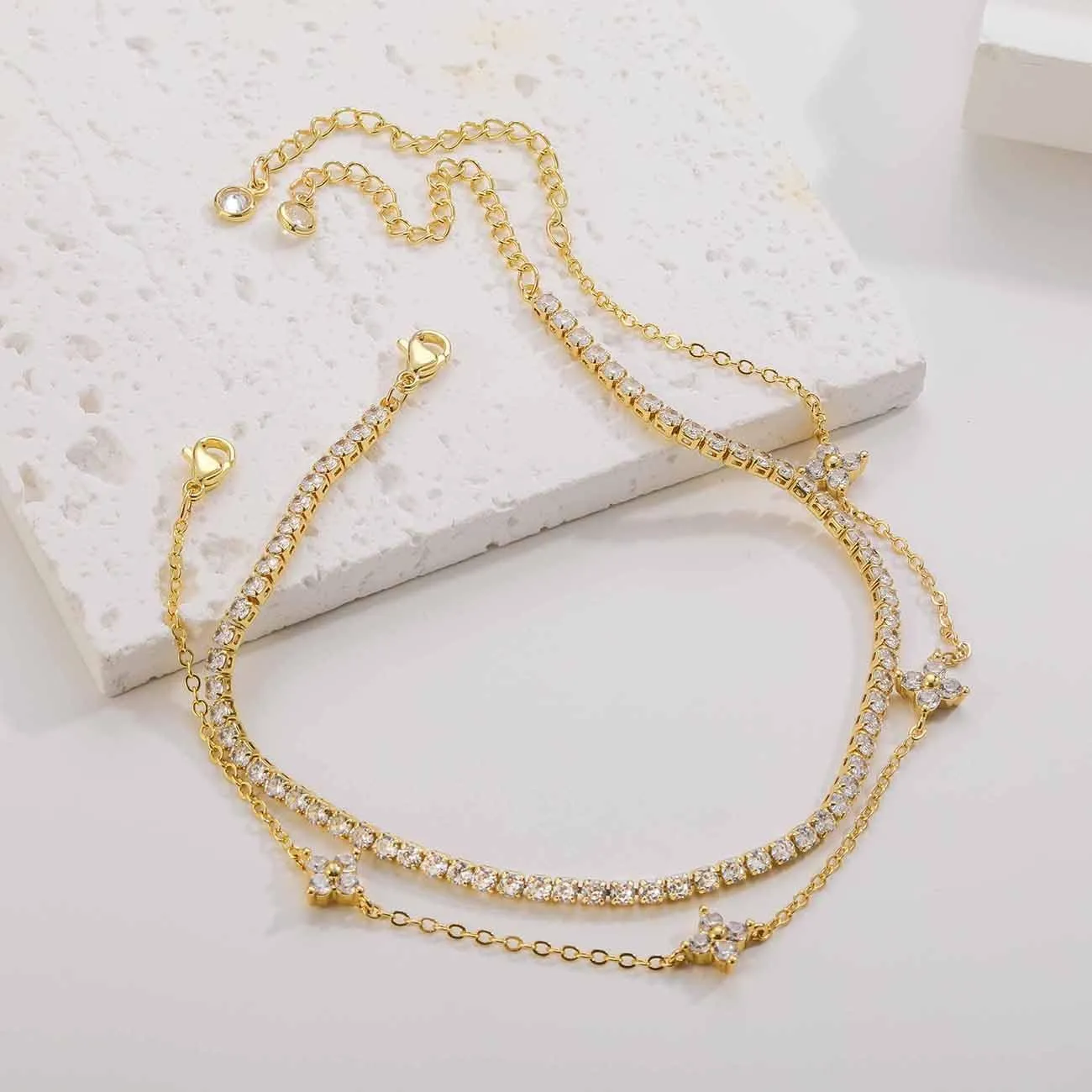 RLMOON Gold Anklets for Women CZ Ankle Bracelet 14K Gold Plated Waterproof Dainty Layered Tennis Heart Dot Chain Silver Anklet Trendy Foot Jewelry